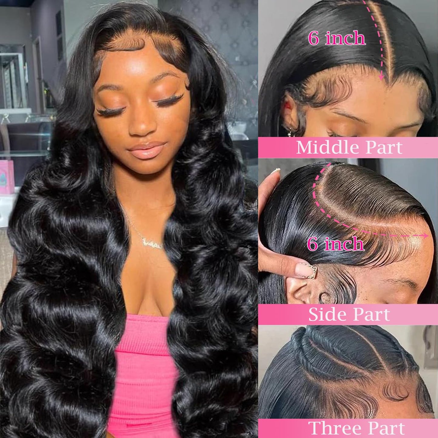 13x6 Lace Front Wigs Human Hair Body Wave HD Lace Front Wigs Human Hair Brazilian Glueless Body Wave Frontal Wigs Human Hair Pre Plucked Wigs for Women 28 Inch Natural Black 200 Density