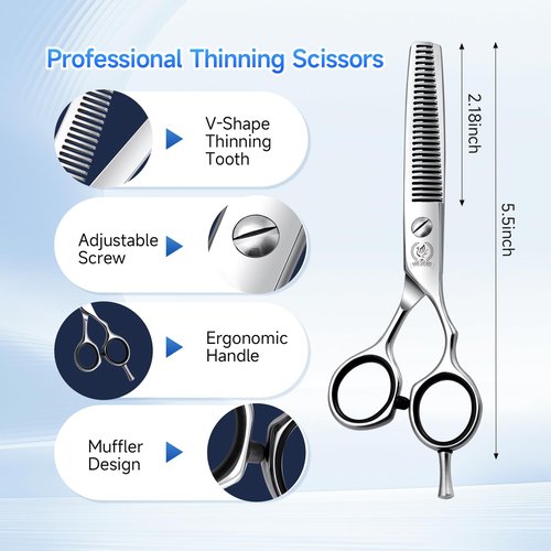 Fenice Peak 5.5'' Hair Cutting Scissors Set, Professional 440C Stainless Steel Barber Shears Kit with Cutting & Thinning Scissors, 9 PCS Hairdressing Tools for Men Women Salon Home Use