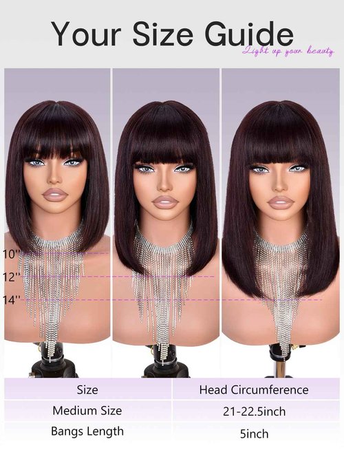 MURAME Bob Wig Human Hair 210% Density Bob Wig with Bangs 100% Human Hair Wigs for Black Women Pre-Bleached Glueless Straight Bob Wigs(12Inch)