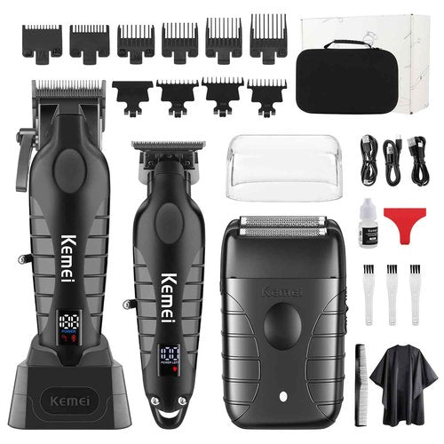 KEMEI Professional Hair Clippers for Men, Cordless Barber Clippers Set and Trimmers Kit, Rechargeable Electric Foil Shaver & Beard Trimmer, Men's Facial Grooming, Hair Cutting Tools, Gifts for Men