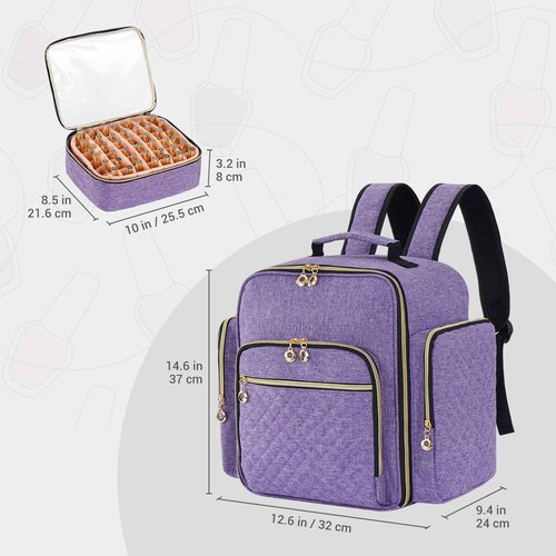 Hautton Nail Polish Organizer Holds 126 Bottles, Extra Large Storage Bag with 3 Removable Drawers, Professional Nail Supplies Travel Carrying Case for Nail Tech Manicurist -Purple