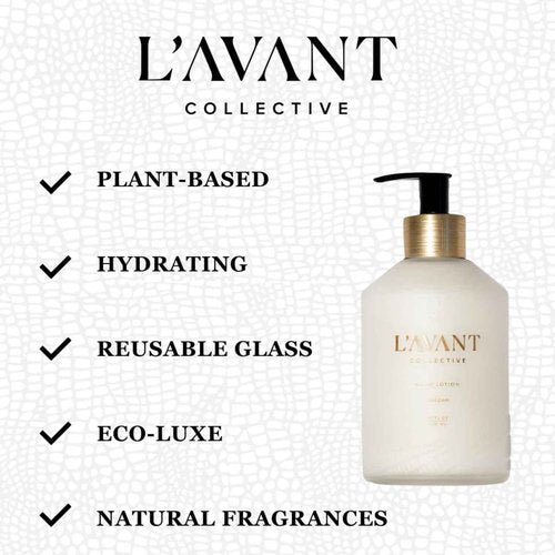 L'AVANT Collective Luxury Hand Lotion & Refill Bundle Fresh Linen | High Performing with Aloe Leaf Juice Notes of Bamboo, Ylang Ylang, Jasmine, Geranium, Sage Reusable Glass Bottle Home Decor Gifts