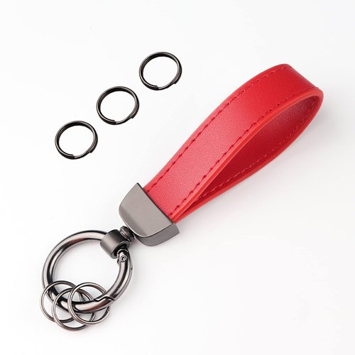 Turcee Leather Car Keychain, Creative Personality Leather Key Fob, Universal Key Fob Keychain for Men and Women (Red)
