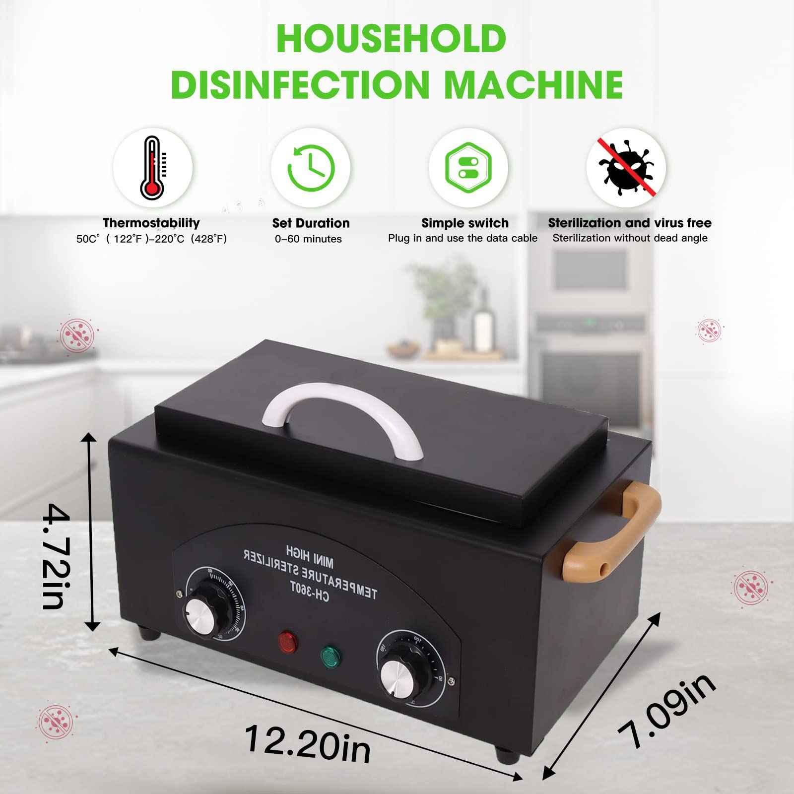 GGAIFbp Sterilizer for Nail Tools 1.5L 110V 300W High Temperature Metal Clean Box with Adjustable Timer Temperature Sterilizer Cabinet for Manicure SPA Salon Metal Hairdressing Tool Equipment(black)