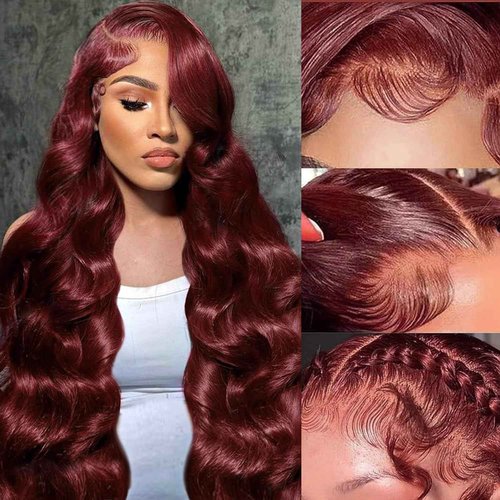 Cfaimity 30Inch Reddish Brown Lace Front Wigs Human Hair 13x4 HD Body Wave Lace Front Wig Human Hair Pre Plucked 180 Density Lace Frontal Wigs 33# Color Brown Auburn colored Wig for Women