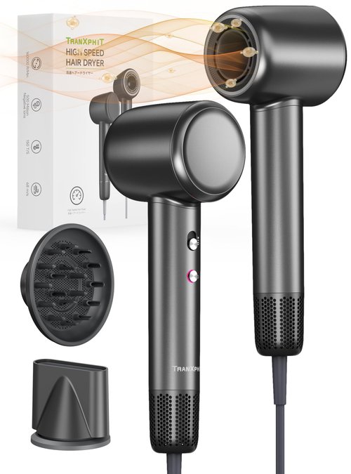 TRANXPHIT High Speed Blow Dryer : 160000 RPM Professional Curly Hair Dryer 500 Millions Negative Ionic Lightweight Quiet Fast Drying Hair Blower for Men Women Gift Travel