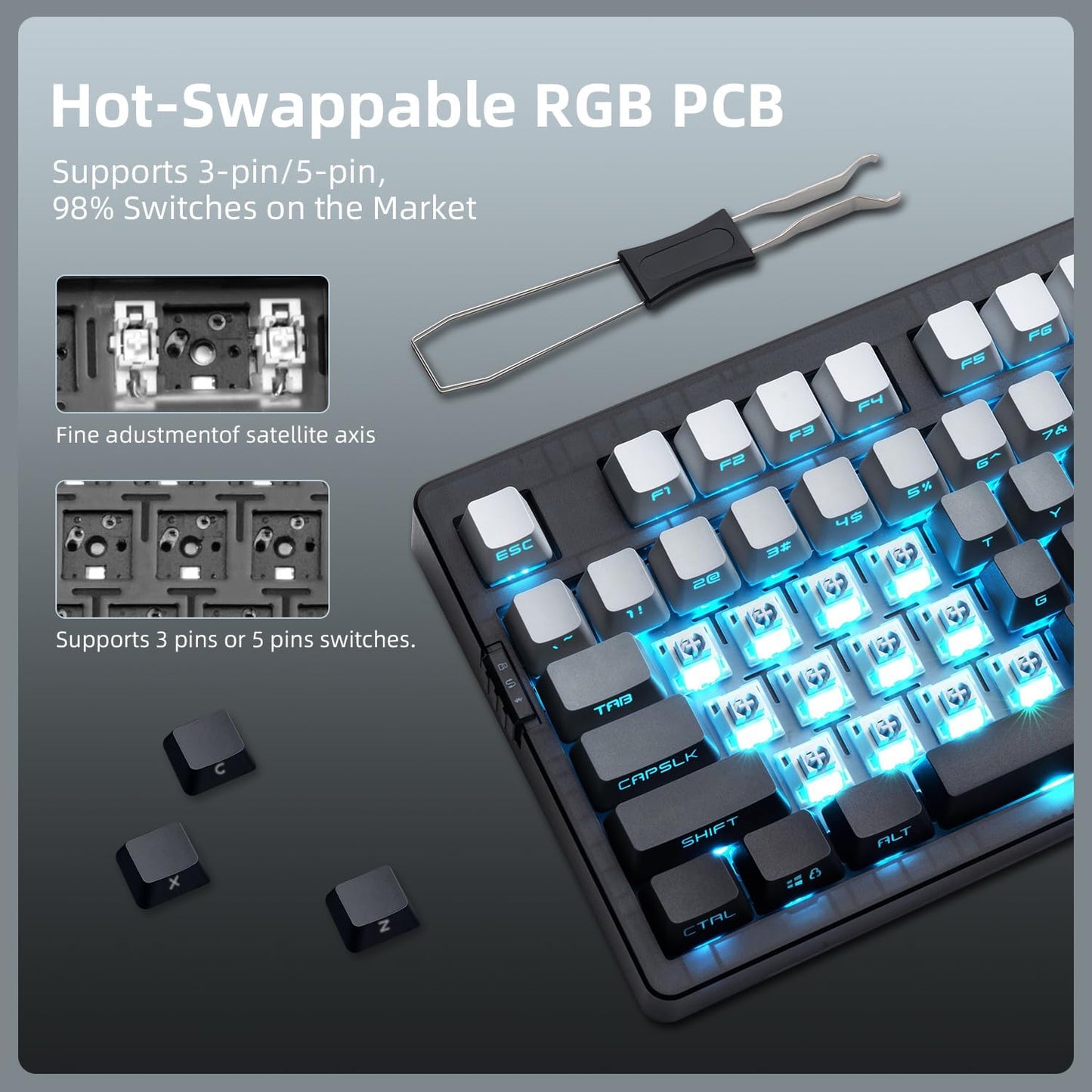 Zornher ZH980 Wireless Mechanical Gaming Keyboard,95% Black & White Hot-Swappable Custom Creamy keyboard With Number Pad,Lighted Up PBT Keycaps,Pre-lubed Linear Switches,RGB Backlit,2.4GHz/USB-C/BT5.0