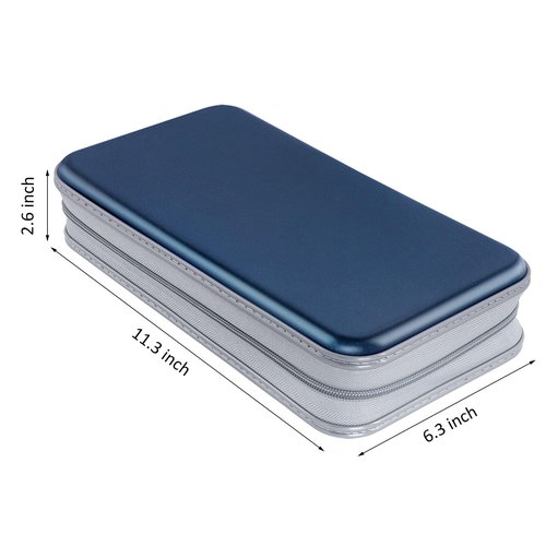Siveit CD Case, DVD Case Holder 96 Capacity Hard Plastic CD DVD Disc Cases Storage Binder Wallet for Car Home Office Travel (Dark Blue)