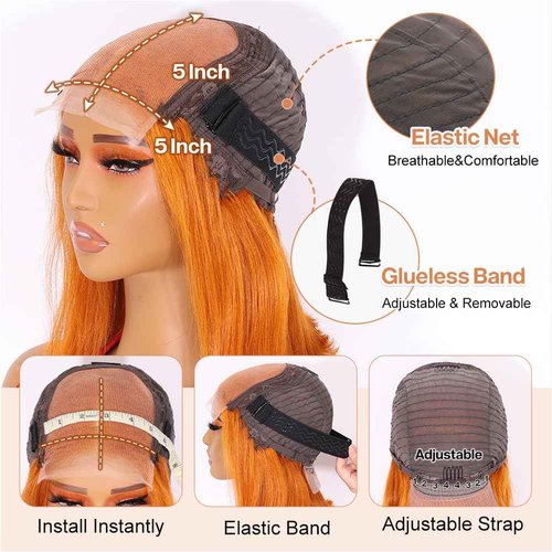 Ailwelia Wear and Go Glueless Bob Wig Human Hair 200% Density 5x5 HD Lace Closure Wigs For Black Women Glueless 5x5 Closure Wigs Human Hair Pre Plucked Bob Ginger Color 24 Inch