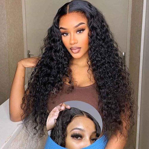 Alionly 26 inch Glueless Wig Human Hair Pre Plucked 220 Density Water Wave Lace Front Wigs Human Hair 4x4 Closure Wigs for Black Women Human Hair Upgrade Pre Cut HD Transparent Lace Wig