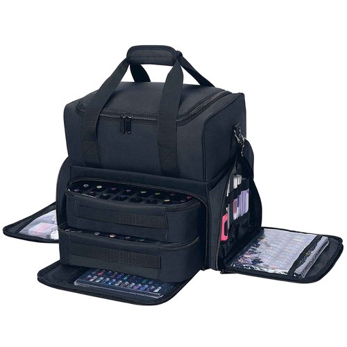 UOZL Nail Polish Organizer Case Holds 80 Bottles & Nail Art Lamp,Portable Large Capacity Storage with 2 Removable Bags Store Nail Art Tools,Suitable for Manicurists and Manicure Enthusiasts(Black)