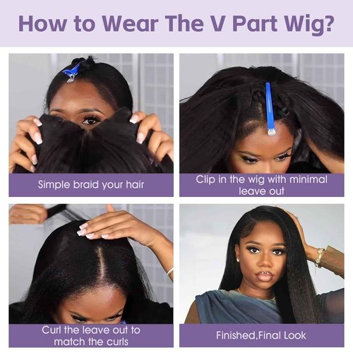 OQ Hair V Part Wig Human Hair Afro Curly Upgrade U Part With Adjustable Drawstring 180% Density V Shape Clip In Half Wig For Women Natural Color 18 Inch