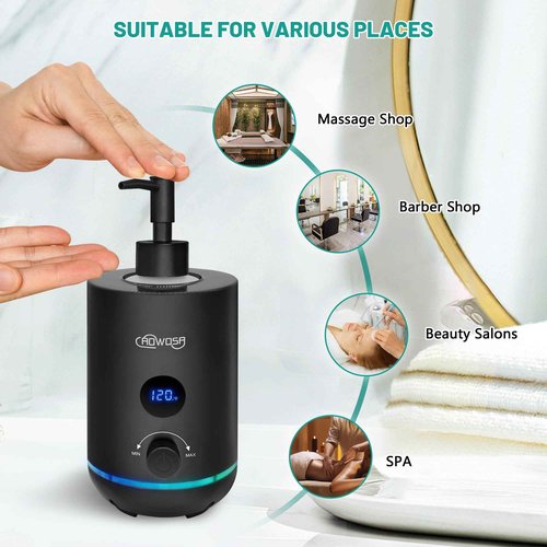 Massage Oil Warmer Bottle Professional Electric Lotion Digital Heater for SPA, Portable Oil Warmer Heated Cream for Beauty Salon Home, with Gradient Atmosphere Lamp, ℃/℉ Switchable Display