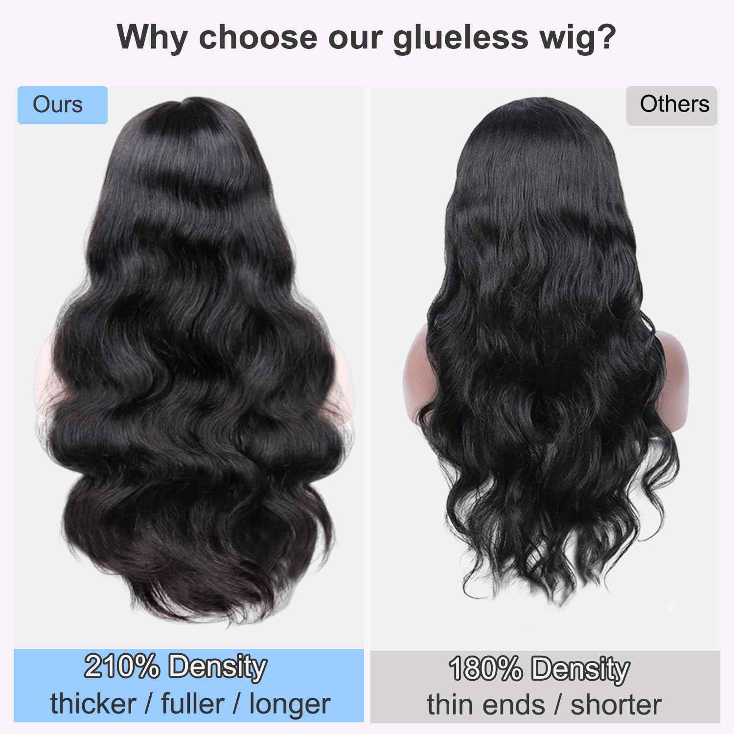 210% Density 6x4 Wear and Go Wig, 100% Human Hair, [2-year life], Body Wave Glueless Closure Wigs Human Hair Pre Plucked Pre Cut Middle Part, 24 Inch