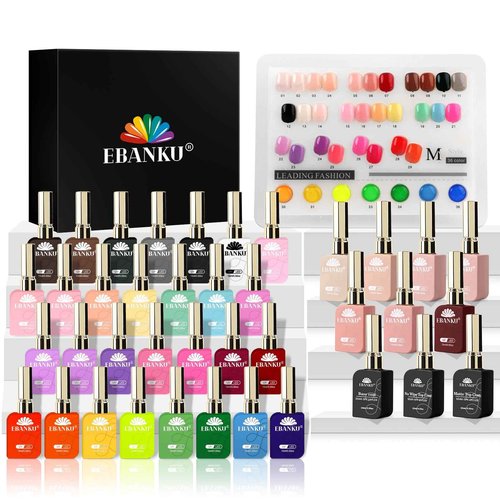 EBANKU 36Colors 0.5Oz Gel Nail Polish Set Same Color Same Bottle Soak Off Gel Polish Kit with 3PCS Base Top Matte Coat Nail Art Manicure Salon DIY at Home for Women