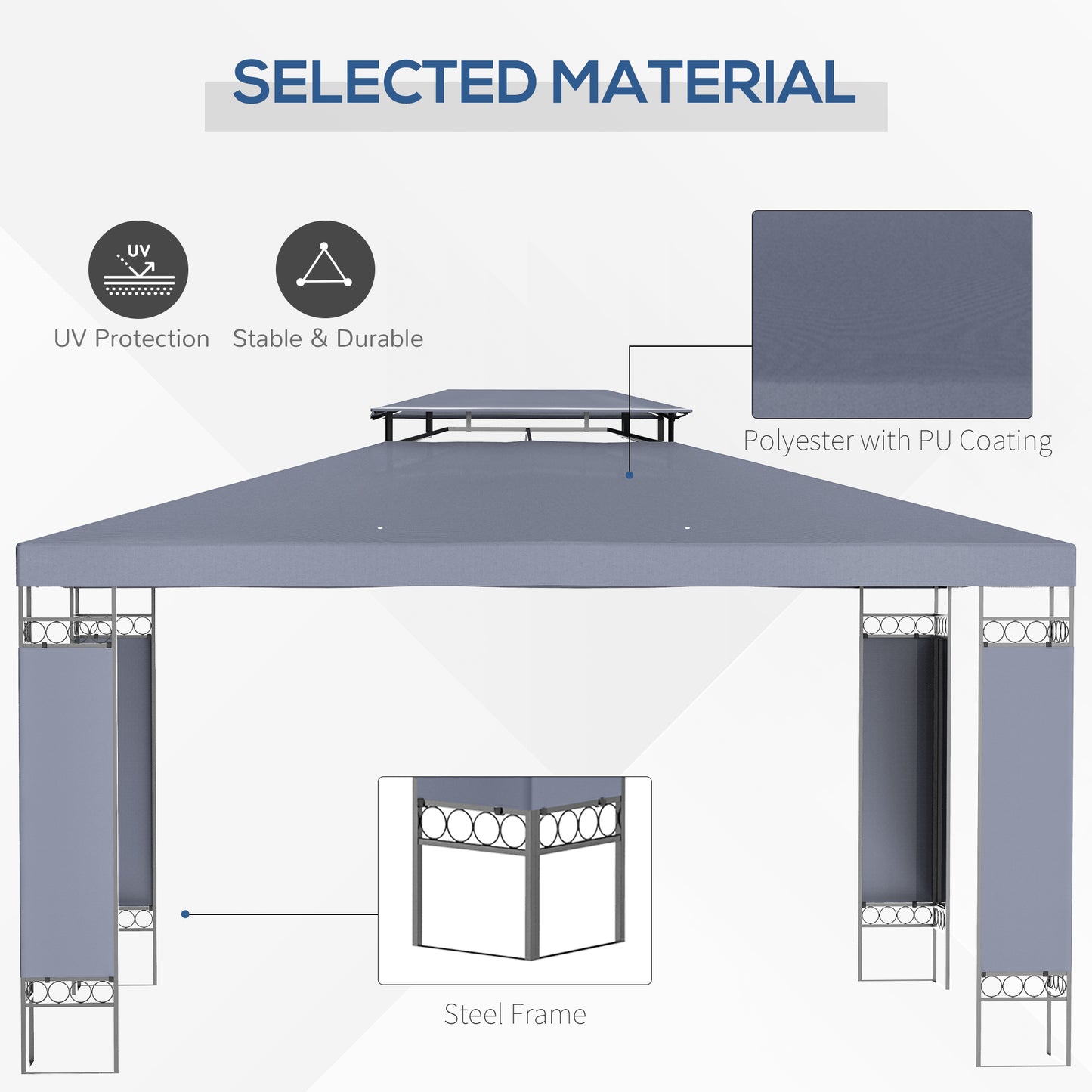 10x13 Gray Patio Gazebo - Double Roof Canopy Shelter with Screen
