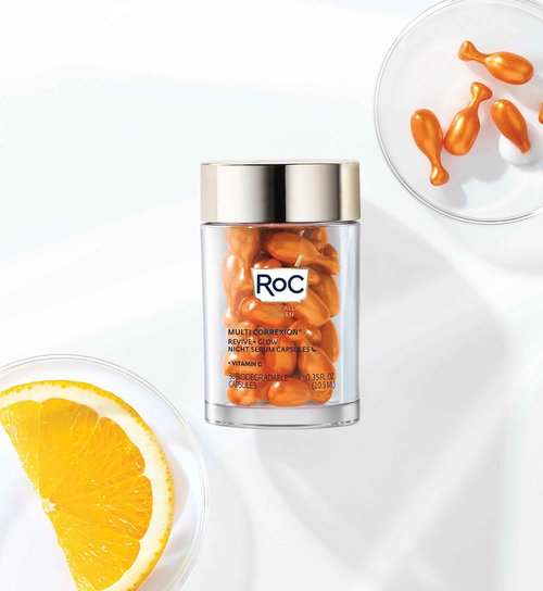 RoC Multi Correxion Revive + Glow 20% Pure Vitamin C Night Serum Capsules for Brightening, Dark Spots, and Texture, 30 count