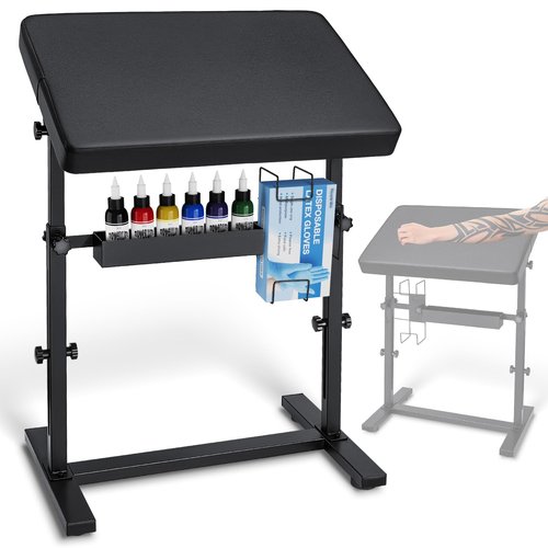 Udefineit XL Large Tattoo Arm Rest with Black PU Leather Pad, Adjustable Height & Angle Arm Rest Tattoos Supplies Storage Stand, Professional Tattoo Armrest with Four-corner Base Stability Strongly
