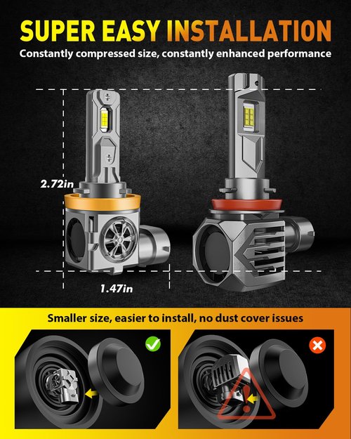 Termitor H11 9005 Light Bulbs Combo, 90000LM 1000% Super Brightness, 1:1 Halogen Size Replacement Light Bulbs, 70000+ Hours Lifespan, Plug and Play, Pack of 4