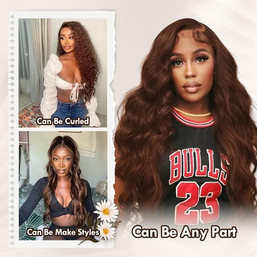 Kesenmu Chocolate Brown Lace Front Wig Human Hair - 13x6 HD Body Wave Brown Lace Front Wigs Pre Plucked with Baby Hair, 180% Density Glueless Colored Brown Frontal Wigs 22 inch