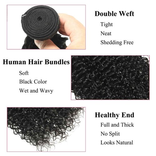 Water Wave Bundles with Closure Human Hair Wet and Wavy 18 20 22 inch 100% Unprocessed Virgin Human Hair Bundles with 16 inch Closure 5x5 Lace Free Part