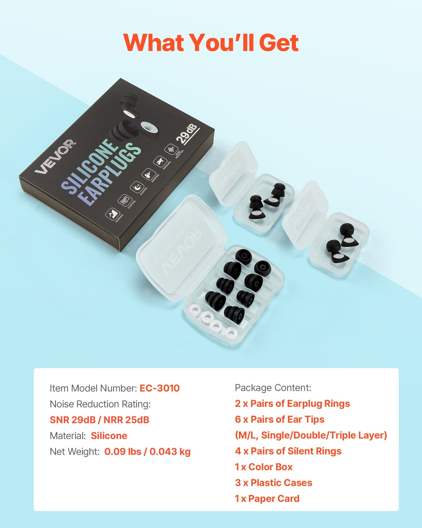 Silicone Ear Plugs for Sleeping - Noise Cancelling NRR 25 dB