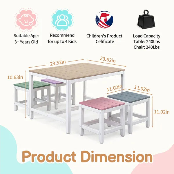 5-Piece Kids' Patio Table and Chair Set - Multicolor Poplar Wood