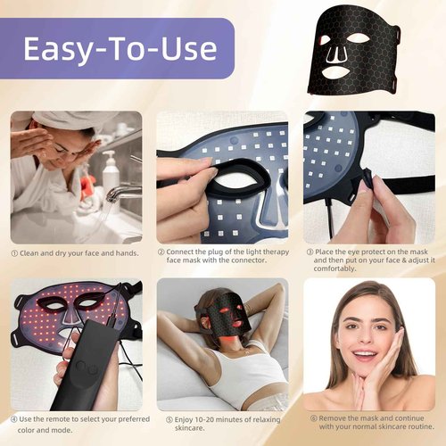 Eshomey Red LED Light Therapy Mask for Face, 7 Colors LED Face Mask Light Therapy with 91 LED, Rechargeable Led Face Mask for Anti Aging
