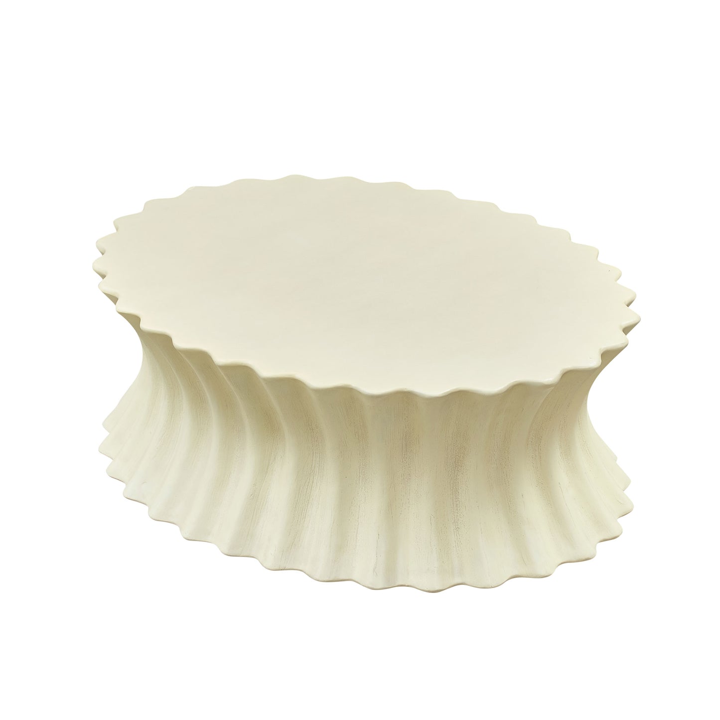 Oval Coffee Table - Vintage Beige Fiberglass Design, No Assembly