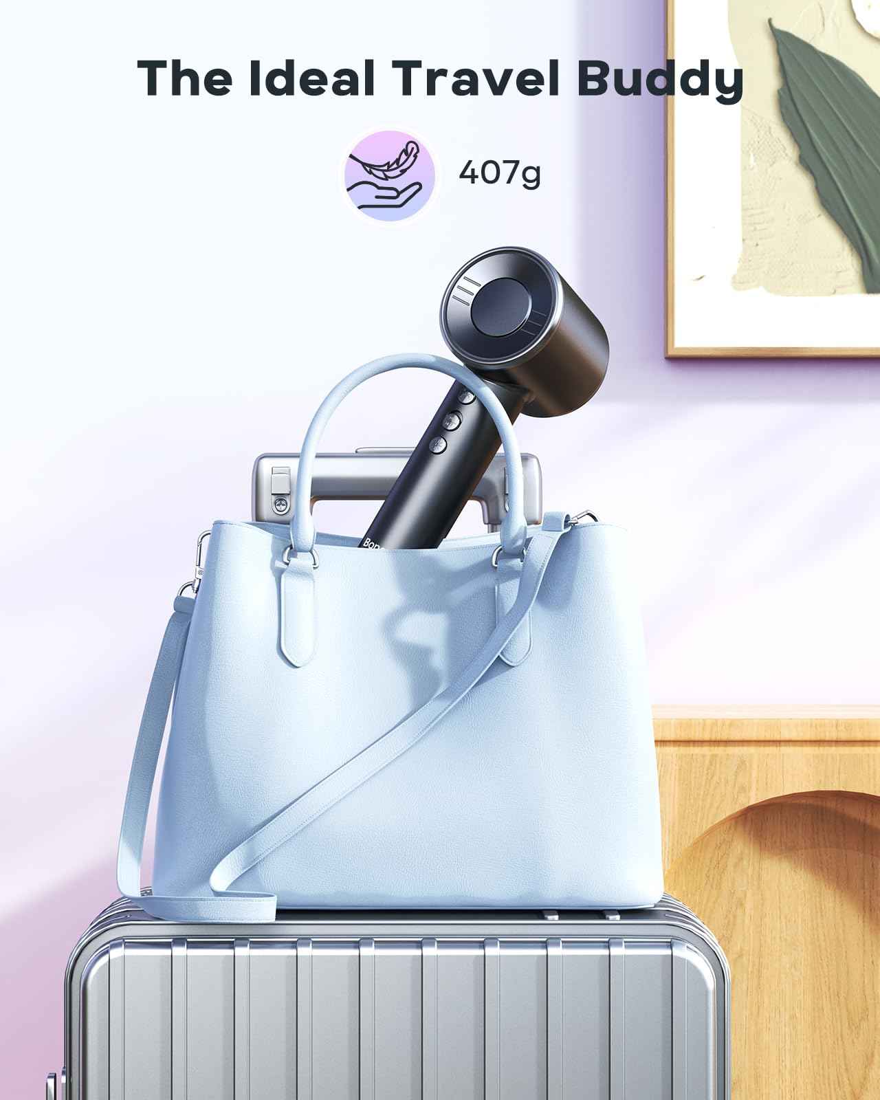 Hair Dryer - 150000 RPM High Speed Blow Dryer for Fast Drying with Brushless Motor, 500 Millions Negative Ionic, Low Noise, HD Display, 4 Temps & 3 Speeds, for Home Travel Salon, Black