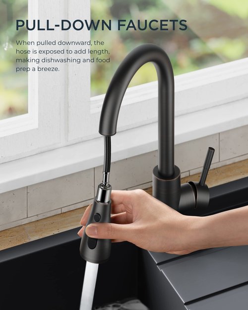 FORIOUS Kitchen Faucets with Pull Down Sprayer, Oil Rubber Brown, High Arc Single Handle Classic Stainless Steel Sink Faucet 1 or 3 Hole, Suitable for Farmhouse Camper Laundry Rv Bar