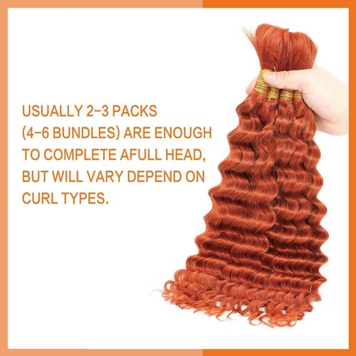 Luxvogue Curly Braiding Human Hair 100g 22 Inch Ginger Orange 350 Deep Water Wave Bulk Human Hair for Braiding No Weft Brazilian Virgin Deep Curly Human Hair Extensions for Boho Braids