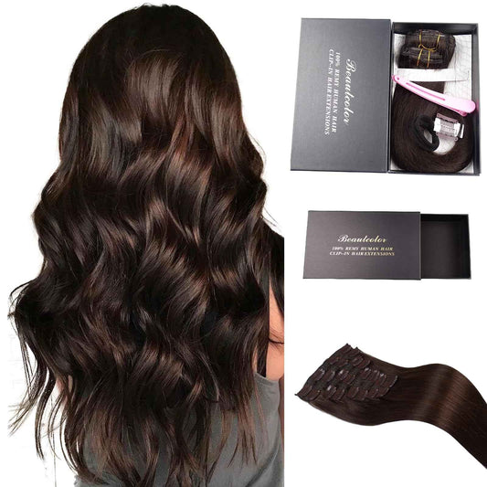 Long Hair Extensions Real Human Hair 120G 100% Virgin Human Hair Dark Brown Clip In Hair Extensions Soft Silky for Women 22 Inch 8Pcs 22Clips