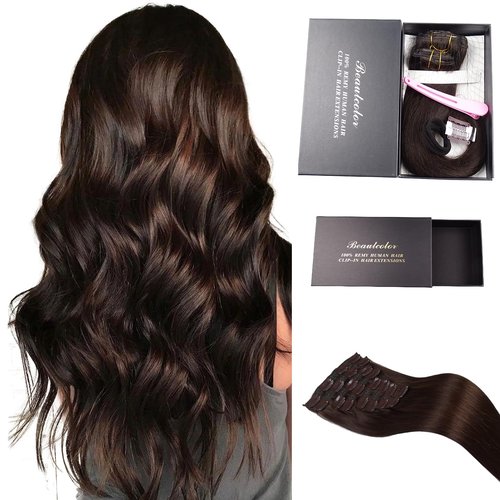 8PCS Dark Brown Clip In Hair Extensions Real Human Hair, 12A Naturally Soft Hair Extensions 120G 100% Virgin Human Hair Extensions for Women(18 Inch, 22Clips)