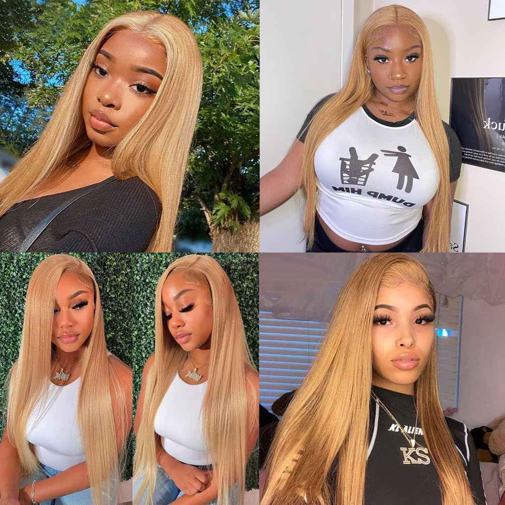 26 28 30 inch Honey Blonde Human Hair Bundles Blonde Straight Human Hair Bundle #27 Straight Bundle Double Weft 3 Bundles