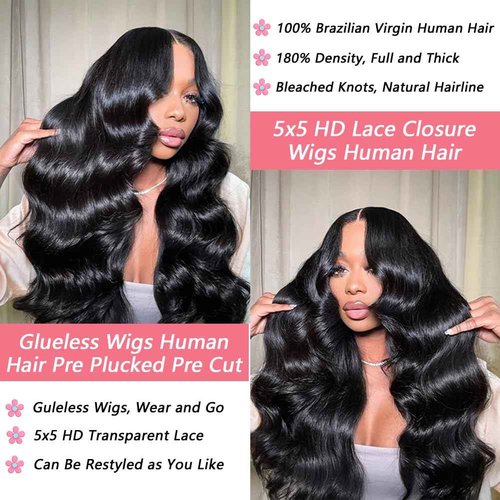 WZOWZO 30 Inch Wear and Go Glueless Wigs Human Hair Pre Plucked Pre Cut 180% Density 5x5 HD Lace Closure Wigs Human Hair for Women Body Wave Lace Front Wigs Human Hair Glueless Wigs Human Hair