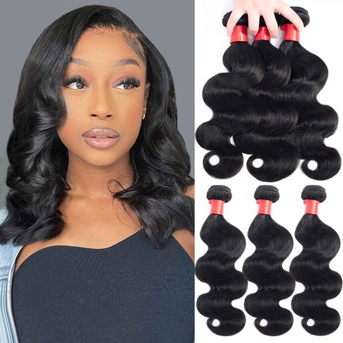 Douyin Brazilian Body Wave 3 Bundles Human Hair 12A 100% Unprocessed Virgin Human Hair Weave Bundles Deals Natural Black Color (1B Black，12 14 16)