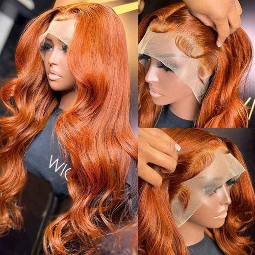 Aoque Ginger Orange Lace Front Wigs Human Hair Body Wave 13x4 Hd Transparent Lace Frontal Wigs for Women 350# Colored Glueless Wigs Brazilian Remy Human Hair 180% Density Pre Plucked 26 Inch