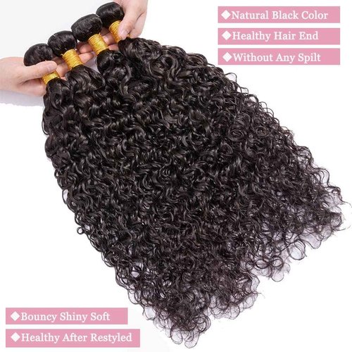 Deep Wave Human Hair Bundles, 22 24 26 Inch, 100% Unprocessed Brazilian Virgin Hair, Deep Curly, Natural Black, Wet And Wavy Bundles - 3 Pack, Style Keep Texture Silky Soft, Hair Extension