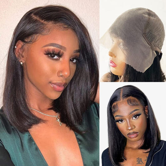 Karlami Bob Wig Human Hair 13X6 Lace Front Wigs Human Hair for Black Women Pre Plucked HD Short Wigs 150% Density Wigs (Natural color 13X6 straight bob, 14 Inch)
