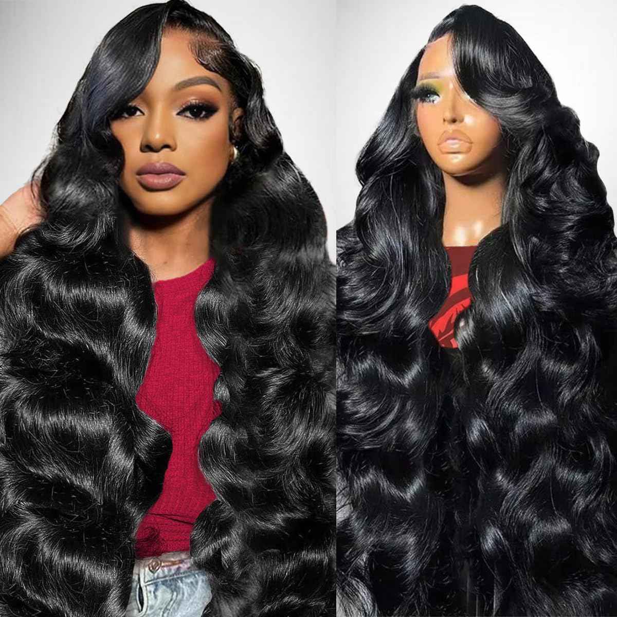 Ghios 13x6 Lace Front Wigs Human Hair Body Wave 30 Inch HD Lace Frontal Wigs Human Hair Body Wave Human Hair Wig for Women 210% Density Pre Plucked with Baby Hair Natural Black