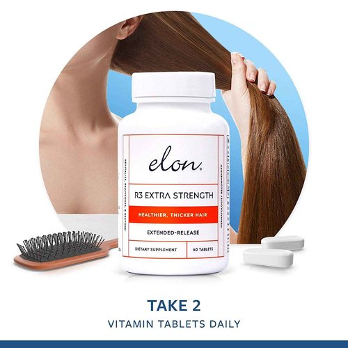 Elon R3 Extra Strength for Hair Growth - Supplements for Women to Grow Thicker, Fuller Hair, Advanced Formula with 5000 mcg Biotin Per Serving & Collagen, 60 Count (Pack of 3)