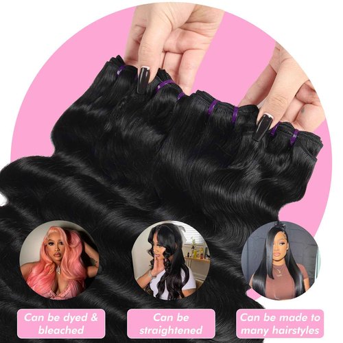 Beauty Queen 16A Body Wave Bundles Human Hair (20 18 16 Inch) 100% Unprocessed Brazilian Virgin Weave 3 Bundles Human Hair Full And Thick Remy Hair Extensions Natural Color for Women