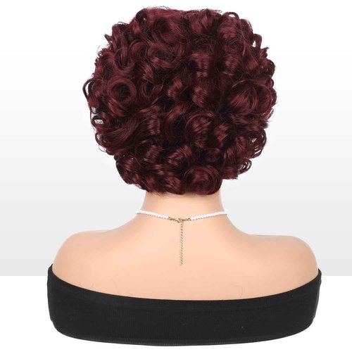 Fancy Hair Short Rose Curl Human Hair Wigs Big Curly Bob With Bangs No Lace Front Human Hair Wig for Black Women Daily Use (99J)