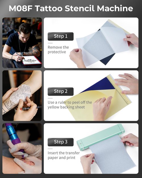 Itari M08F Wireless Tattoo Stencil-Printer - Tattoo Transfer Machine Thermal Copier with 10pcs Transfer Paper, Bluetooth Stencial Printer for Tattooing, Compatible with Smartphone & PC, Green