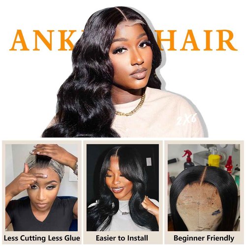 Anknia 2x6 HD Lace Closure Human Hair 20 Inch Body Wave Closure 0.1mm Ultra-thin Invisible SKINLIKE HD Lace Closure Pre Plucked Single Knot With Baby Hair Natural Color Kim K Closure Middle Part