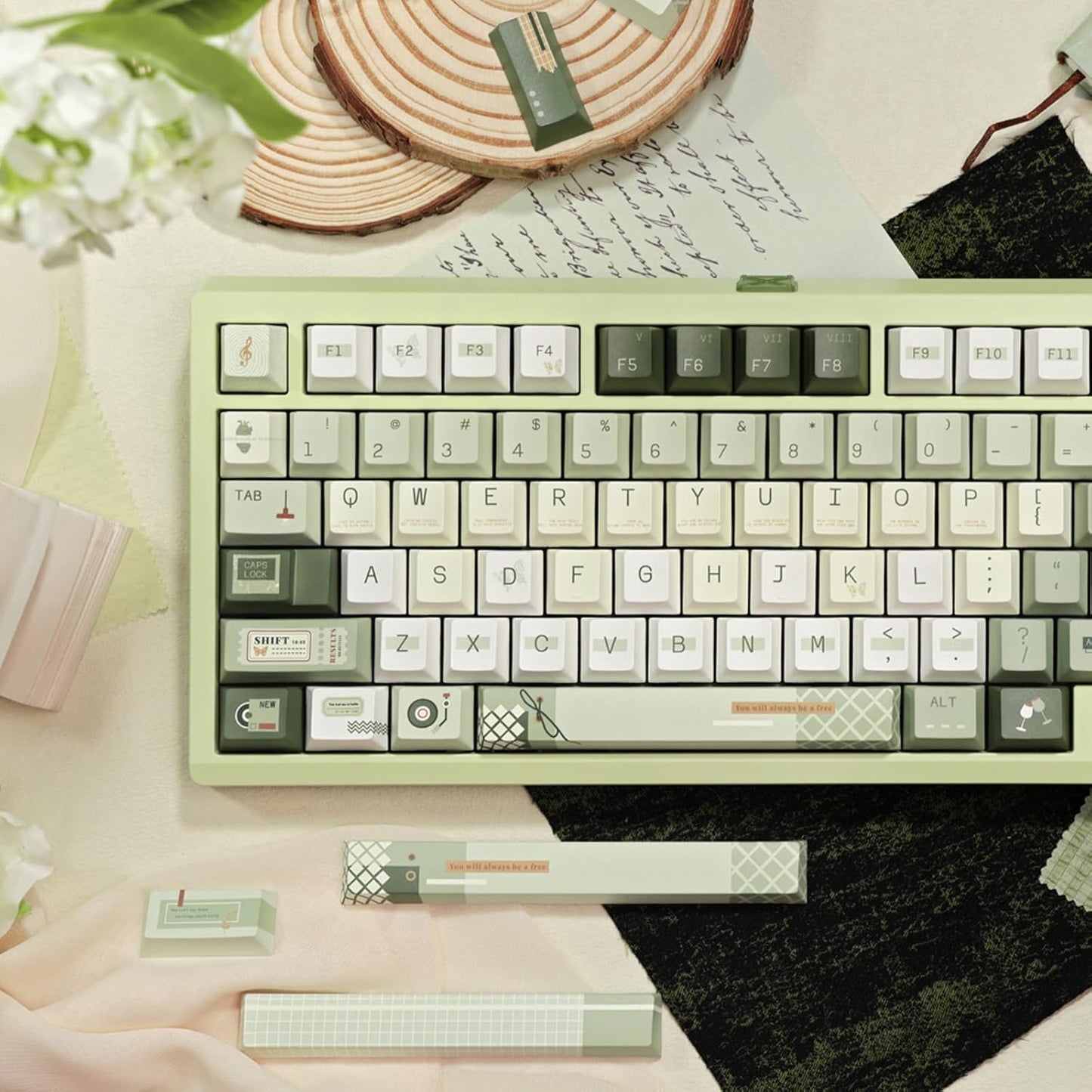 145 Keys PBT Keycap Cherry Profile, Light Blue White Black Bow Aesthetic Dye Sublimation Gaming Custom Keycaps for ANSI/ISO Layout Mechanical Keyboards