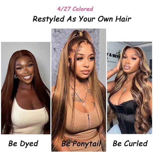 Beautymoon Highlight Ombre Straight Human Hair Bundles 100% Unprocessed Brazilian Honey Blonde Straight Hair 16 18 20 Inch 3 Bundles Deals Human Hair Double Weft 4/27 Colored