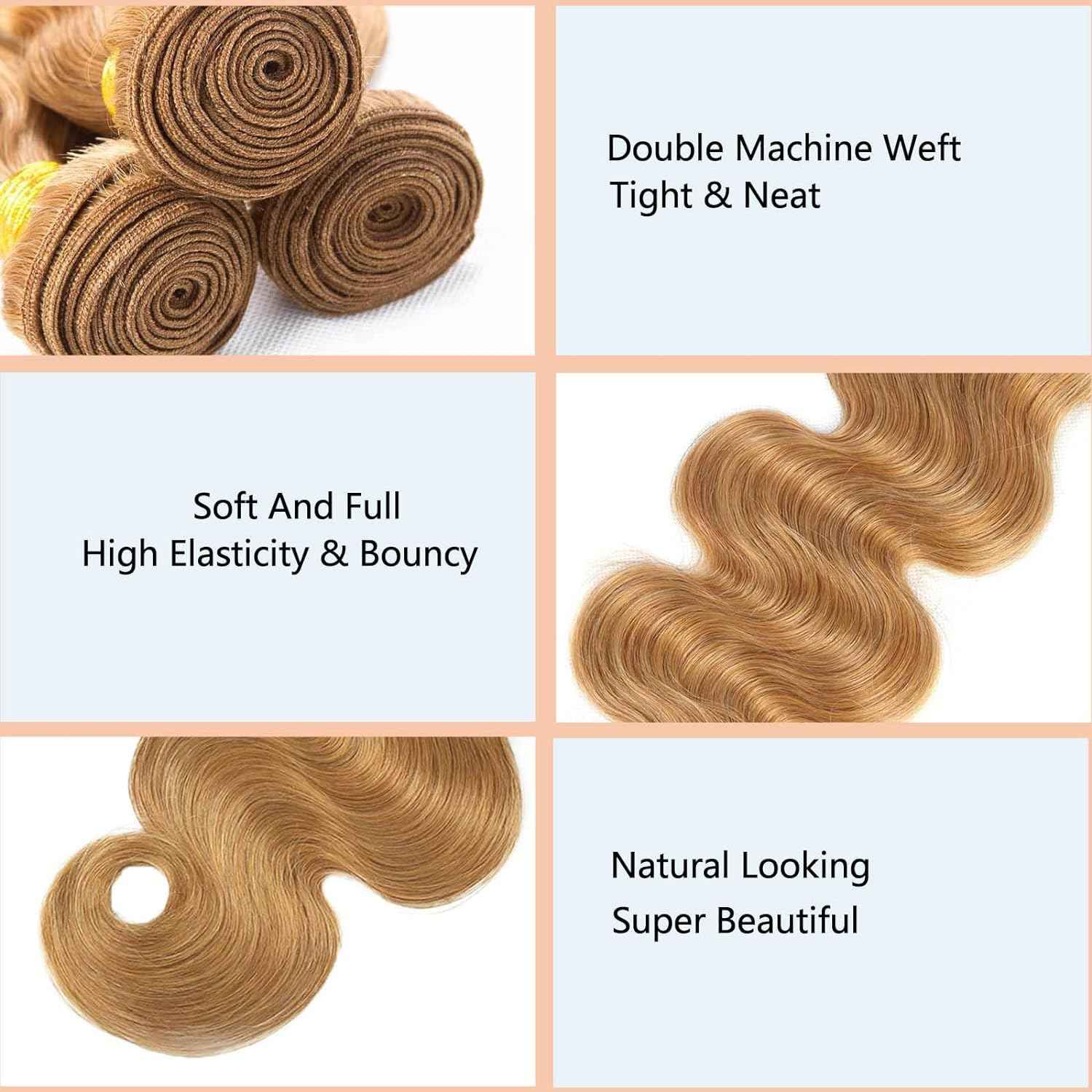 Habiliana Bundles Human Hair 26 28 30 Inch Body Wave Brown 27 Human Hair Bundles 11A Unprocessed Brazilian Virgin Quick Weave Hair Extensions for Black Women