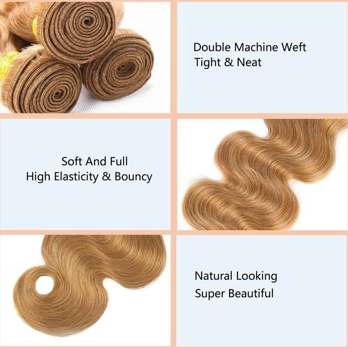 Habiliana Bundles Human Hair 24 26 28 Inch Body Wave Brown 27 Human Hair Bundles 11A Unprocessed Brazilian Virgin Quick Weave Hair Extensions for Black Women